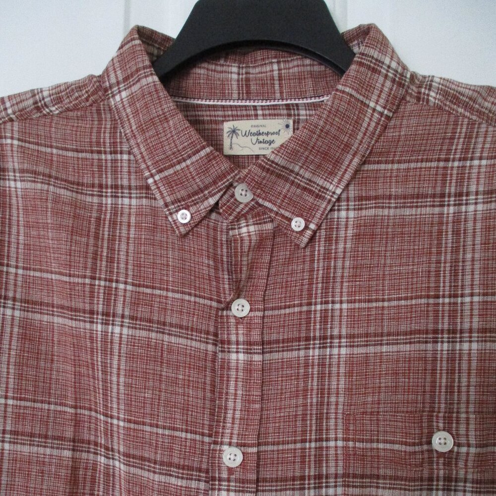 Weatherproof Mens S/S Brick Linen/Cotton Plaid Button Down Casual Shirt NWOT-XXL
